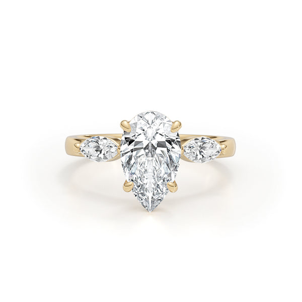 Flora 3 Stone Diamond Engagement Ring, Yellow Gold 18K