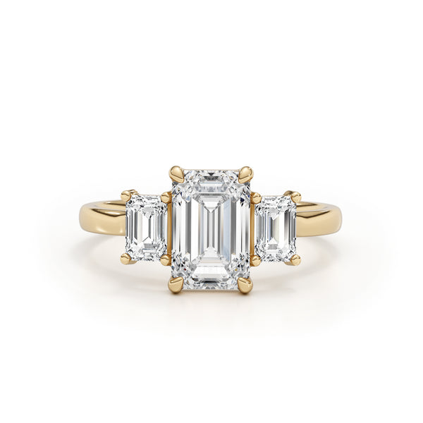 3 Stone Diamond Engagement Ring, Yellow Gold 18K