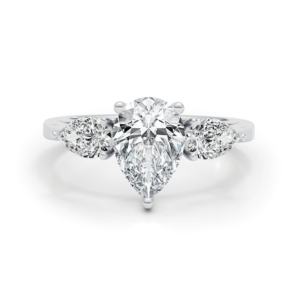 3 Stone Diamond Engagement Ring, White Gold 18K