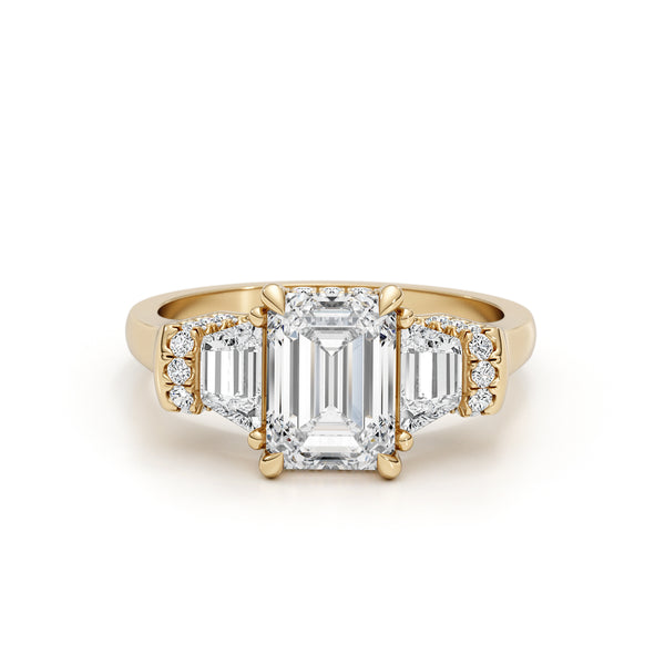 3 Stone Diamond Engagement Ring, Yellow Gold 18K