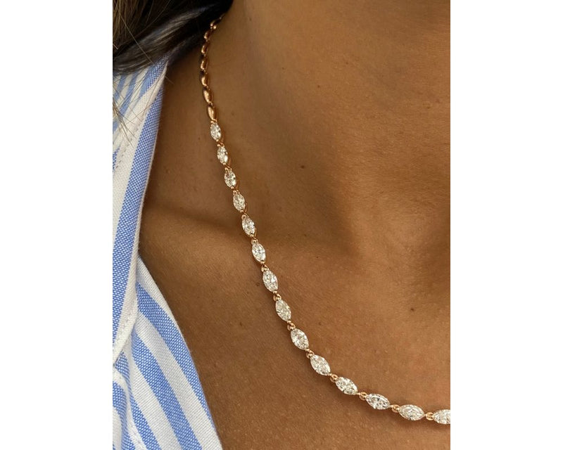 Diamond Necklace - Marquise Cut Diamonds 7.21 Carat TCW