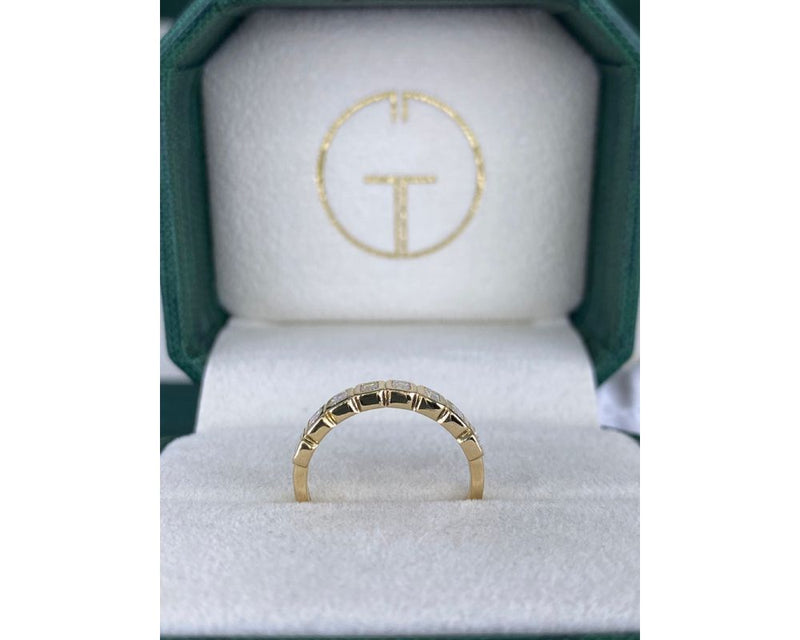 Half Eternity Emerald Diamond Ring 0 ct TCW , Yellow Gold 14K