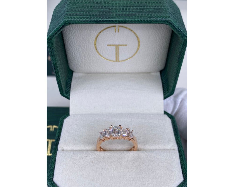 Pave Emerald Diamond Ring 0 ct TCW , Rose Gold 14K