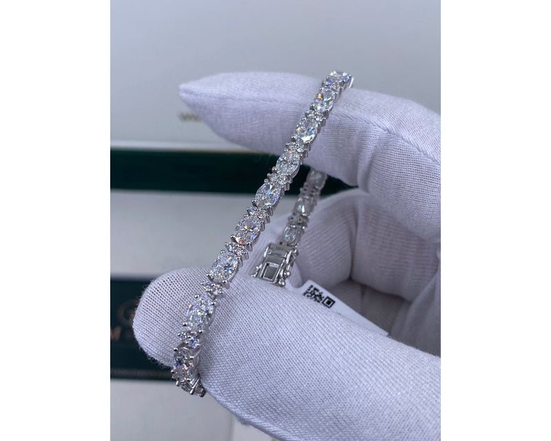 Solid 14k White Gold Tennis Bracelet, 9.93 Carat Oval and Round Cut Lab Grown Diamond, Pave Set Bracelet for Women, D-E/VVS-VS1 Clarity 