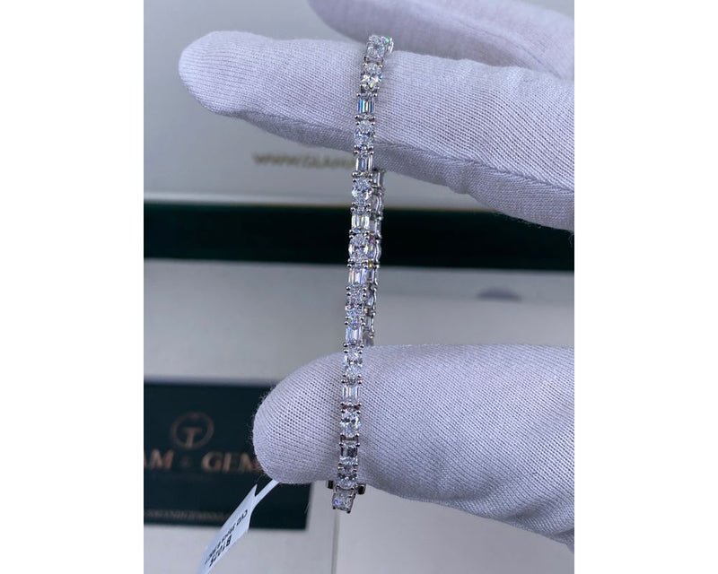 Diamond Tennis Bracelet, 6.5 Carat Oval Cut Lab Grown Diamond Pave Set Bracelet, 14k White Gold Bracelet for Women, D-E/VVS-VS1 Clarity 