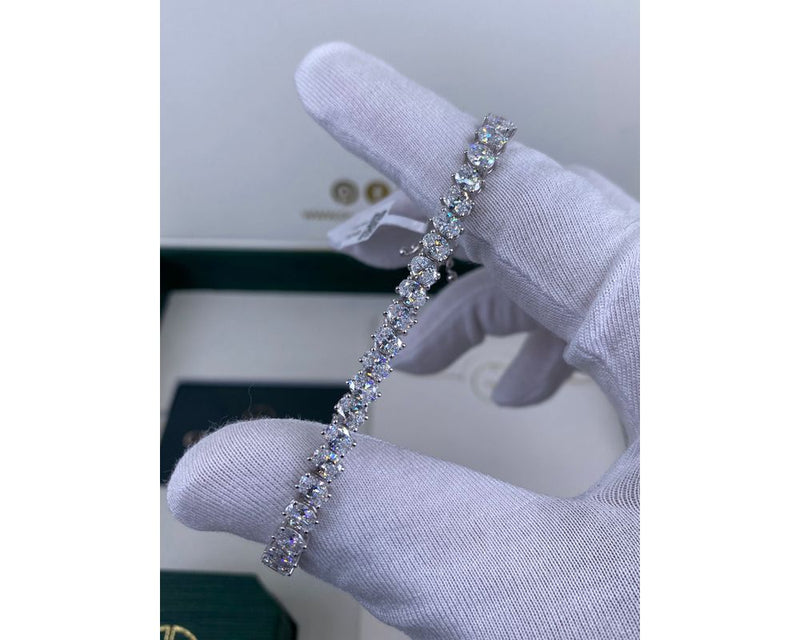 Diamond Tennis Bracelet, Solid 14k White Gold Women's Bracelet, 11.09 Carat Oval Cut Lab Grown Diamond Pave Set Bracelet, Anniversary Gift