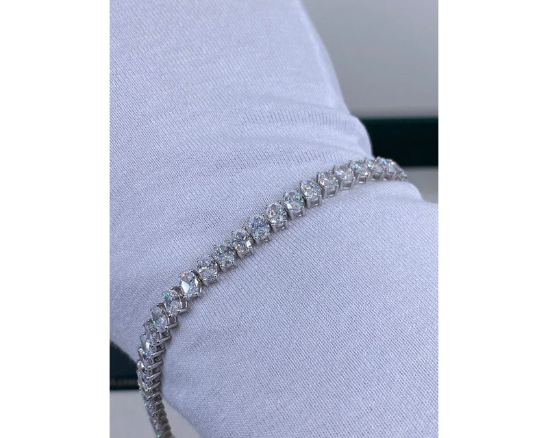 Diamond Tennis Bracelet, Solid 14k White Gold Women's Bracelet, 11.09 Carat Oval Cut Lab Grown Diamond Pave Set Bracelet, Anniversary Gift