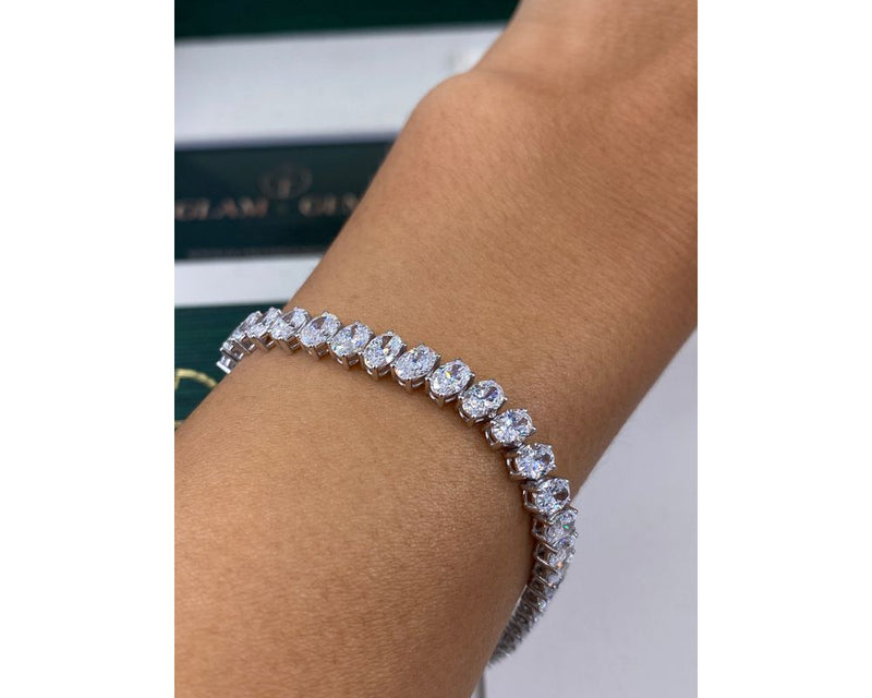 Diamond Tennis Bracelet, Solid 14k White Gold Women's Bracelet, 11.09 Carat Oval Cut Lab Grown Diamond Pave Set Bracelet, Anniversary Gift