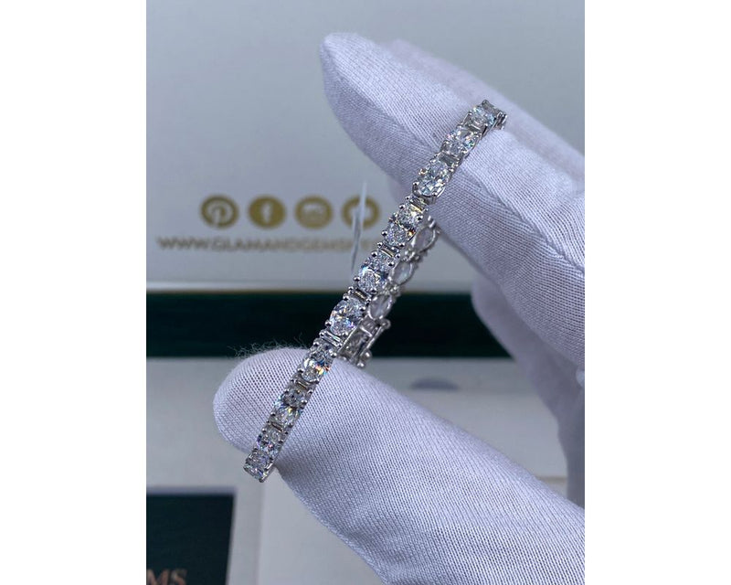 10.16 Carat Lab Grown Diamond Tennis Bracelet, Oval Cut Diamond Pave Set Bracelet, 14k White Gold Women's Bracelet, D-E/VVS-VS1 Clarity 