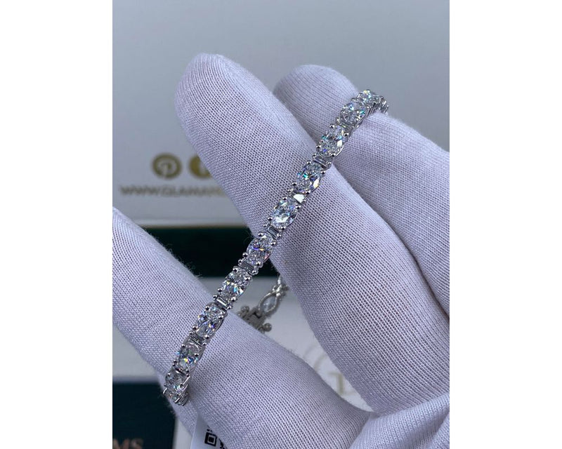 10.16 Carat Lab Grown Diamond Tennis Bracelet, Oval Cut Diamond Pave Set Bracelet, 14k White Gold Women's Bracelet, D-E/VVS-VS1 Clarity 