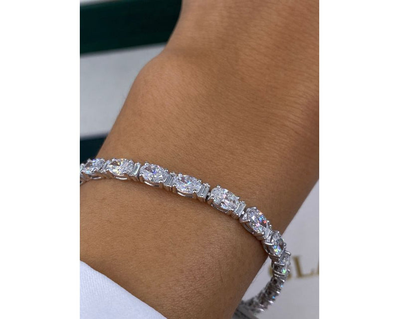 10.16 Carat Lab Grown Diamond Tennis Bracelet, Oval Cut Diamond Pave Set Bracelet, 14k White Gold Women's Bracelet, D-E/VVS-VS1 Clarity 