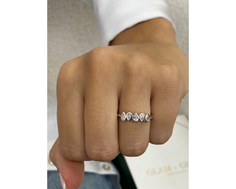 Diamond 5 Stone Ring 0.36 Carat White Gold 14K