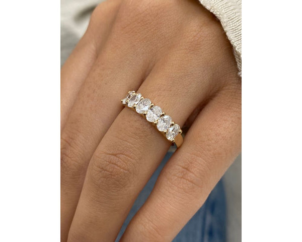 Half Eternity Oval Diamond Ring 1.14 ct TCW , Yellow Gold 14K