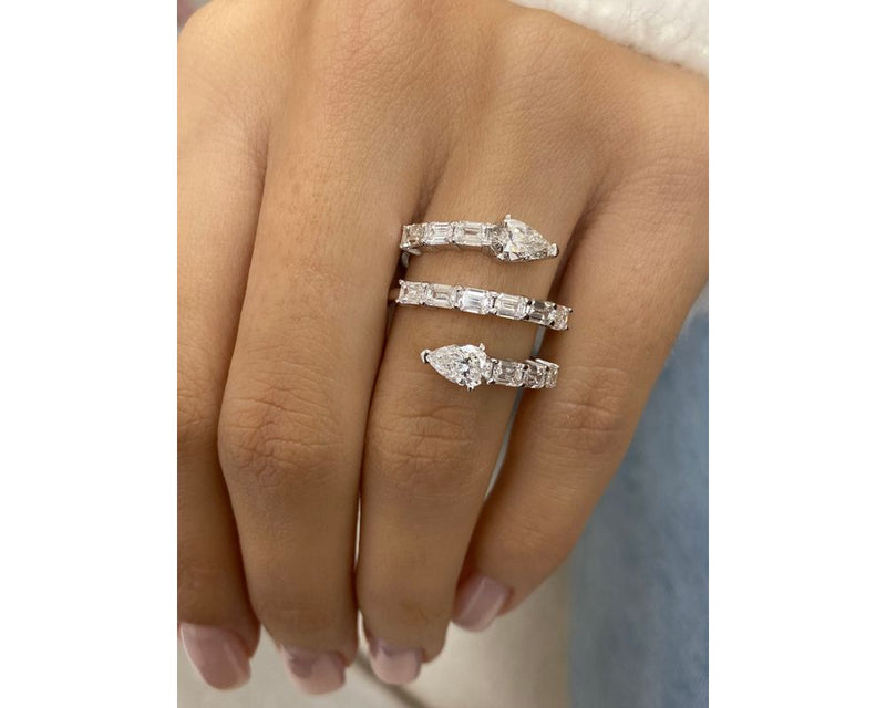 Diamond Ring - Emerald And Pear Cut Diamonds 2.46 Carat TCW