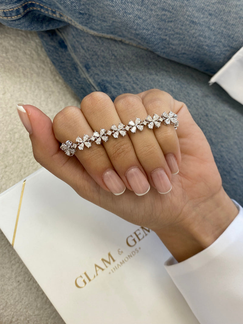 Diamond Cluster Bracelet 6.30 Carat White Gold 14K
