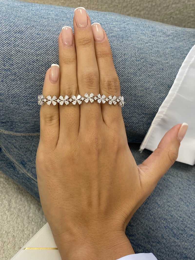Diamond Cluster Bracelet 6.30 Carat White Gold 14K