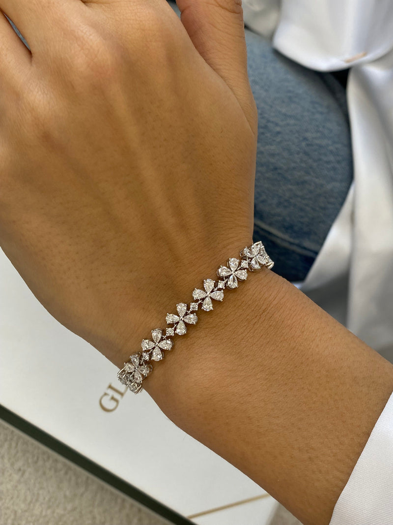 Diamond Cluster Bracelet 6.30 Carat White Gold 14K