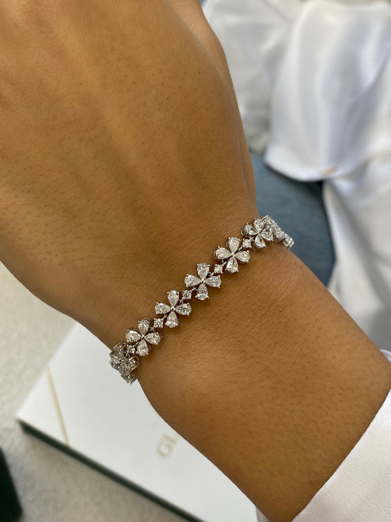 Diamond Cluster Bracelet 6.30 Carat White Gold 14K