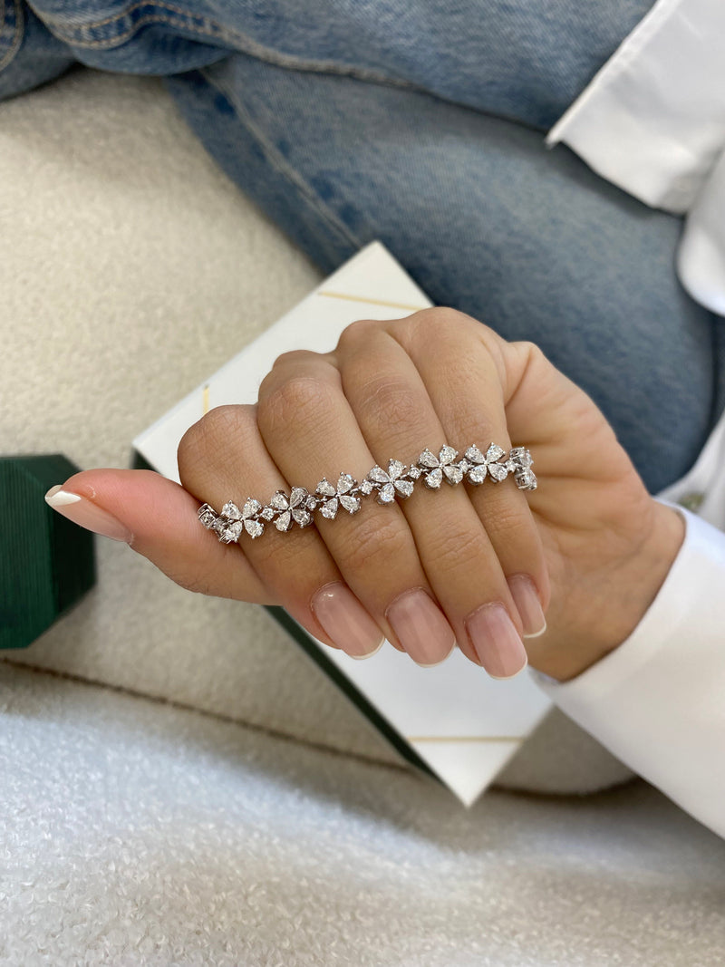 Diamond Cluster Bracelet 6.30 Carat White Gold 14K