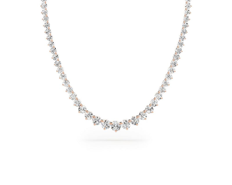 Graduated 3 Prong - Round Cut 10 Carat Diamond Tennis Necklace