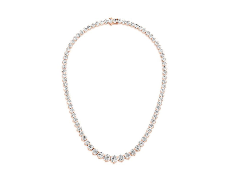 Graduated 3 Prong - Round Cut 10 Carat Diamond Tennis Necklace