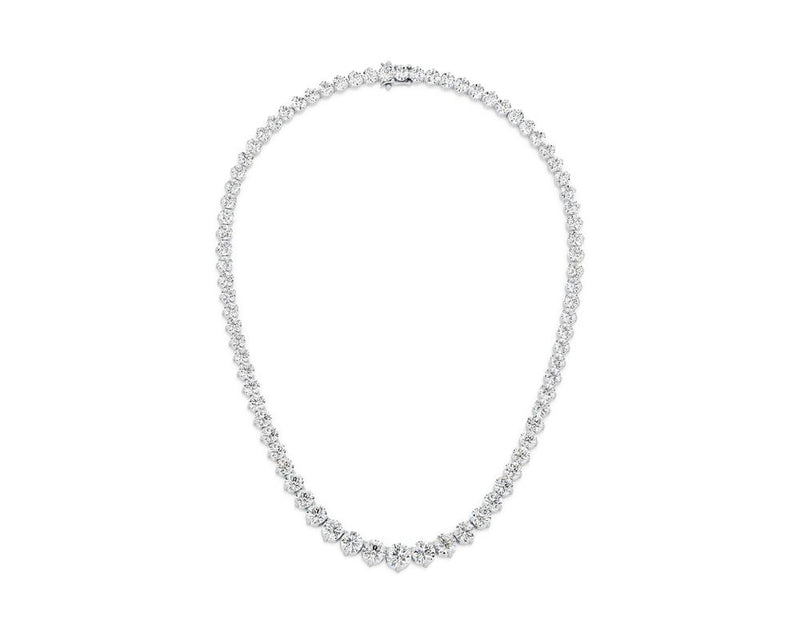 Graduated 3 Prong - Round Cut 10 Carat Diamond Tennis Necklace