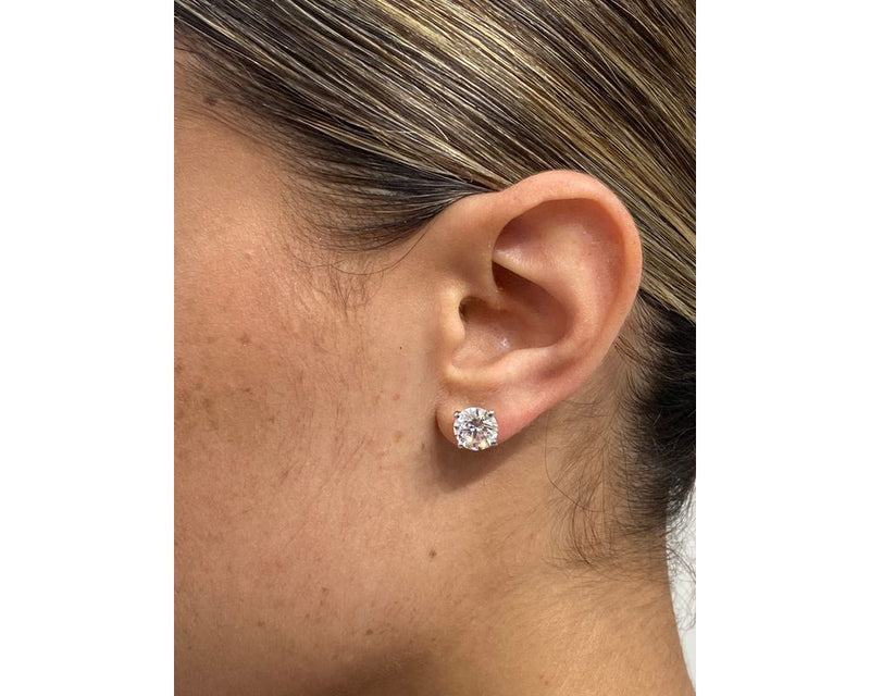 BR Stud Earrings-W - Round Cut 4 Carat Diamond