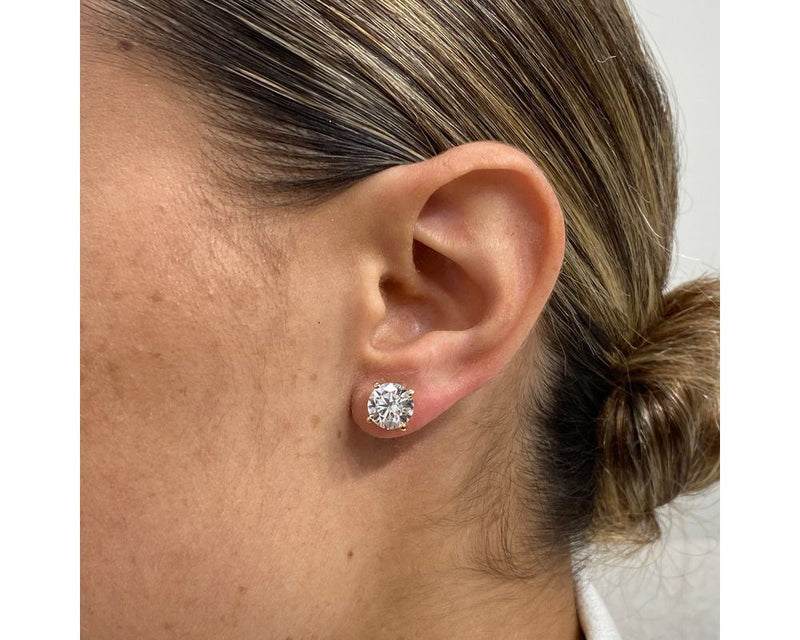 BR Stud Earrings-Y - Round Cut 4 Carat Diamond