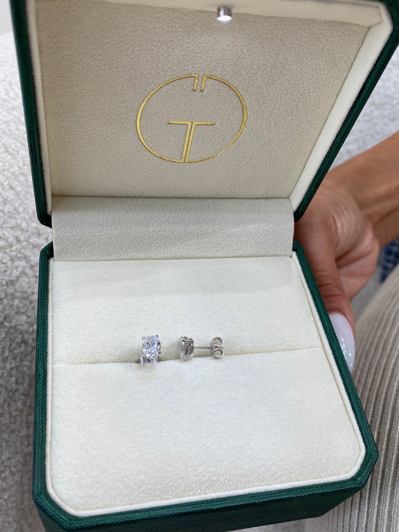 Solitaire Studs Oval Diamond Earrings ct TCW White Gold 14K