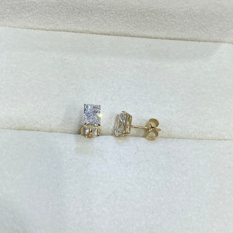 Solitaire Studs Radiant Diamond Earrings 2 ct TCW , Yellow Gold 14K