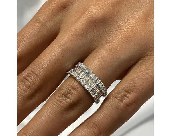 Half Eternity Baguette & Round Diamond Ring 1.59 ct TCW , White Gold 14K