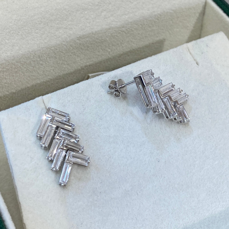 Cluster Baguette Diamond Earrings 3.19 ct TCW , White Gold 14K