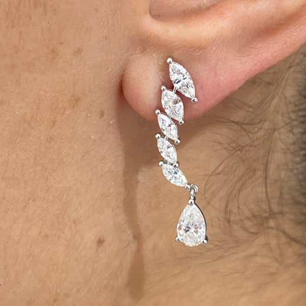 Cluster Pear & Marquise Diamond Earrings 2.20 ct TCW , White Gold 14K