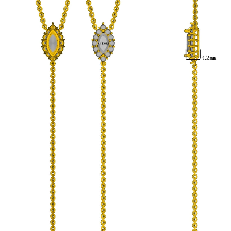 Lariat Round, Marquise Diamond Necklace 1.13 ct TCW , Yellow Gold 14K