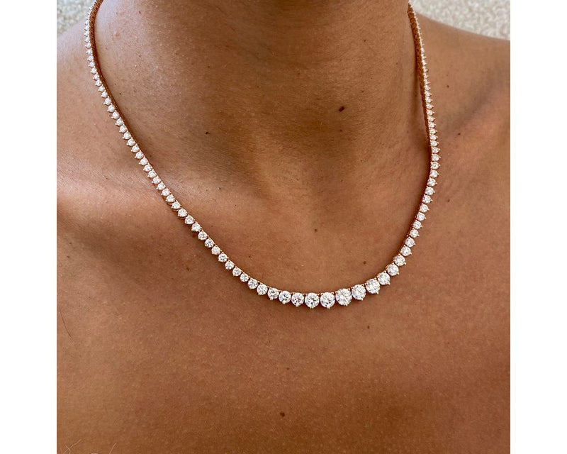 Choker Round Diamond Necklace 9.56 ct TCW , Rose Gold 14K