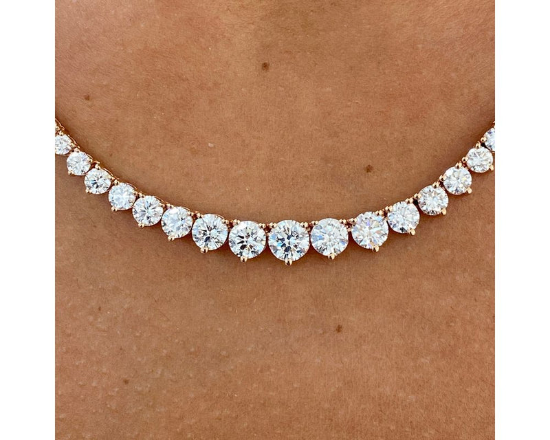 Choker Round Diamond Necklace 9.56 ct TCW , Rose Gold 14K