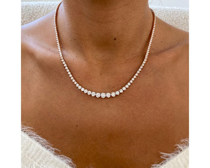 Choker Round Diamond Necklace 9.56 ct TCW , Rose Gold 14K