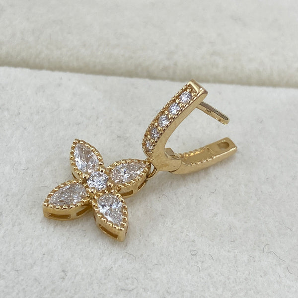 Diamond Hoop Dangle Earrings 1.02 Carat Yellow Gold 14K
