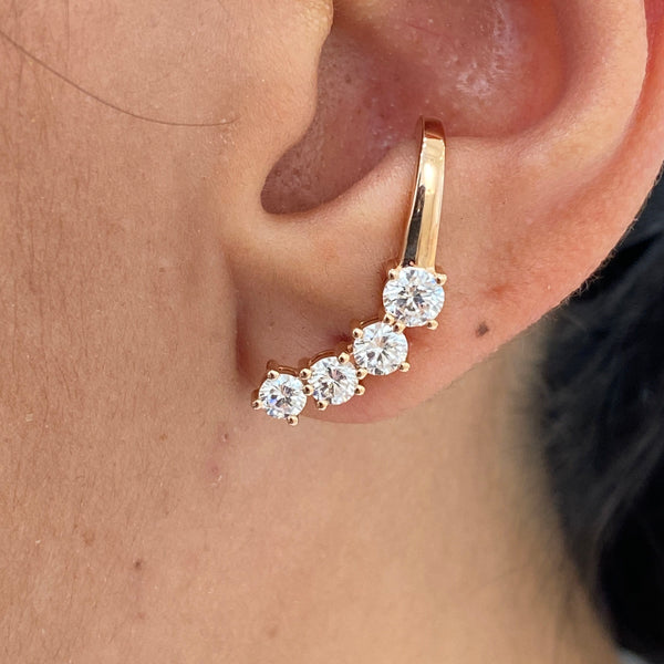 Climber Round Diamond Earrings 1.61 ct TCW , Rose Gold 14K