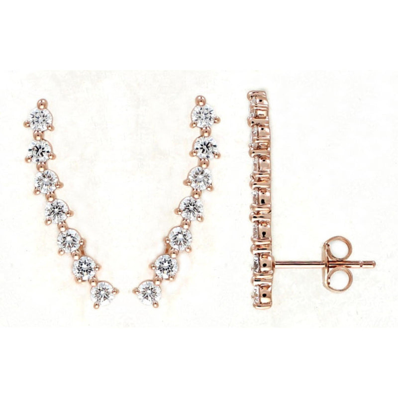 Climber Round Diamond Earrings 0.89 ct TCW , Rose Gold 14K