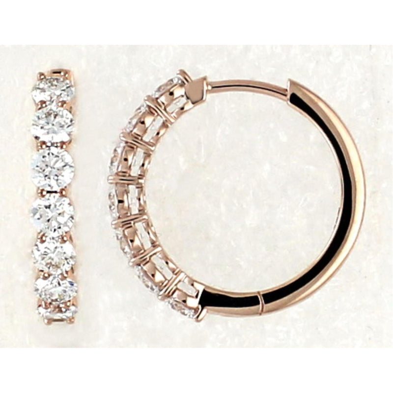 Hoop Round Diamond Earrings 1.19 ct TCW , Rose Gold 14K