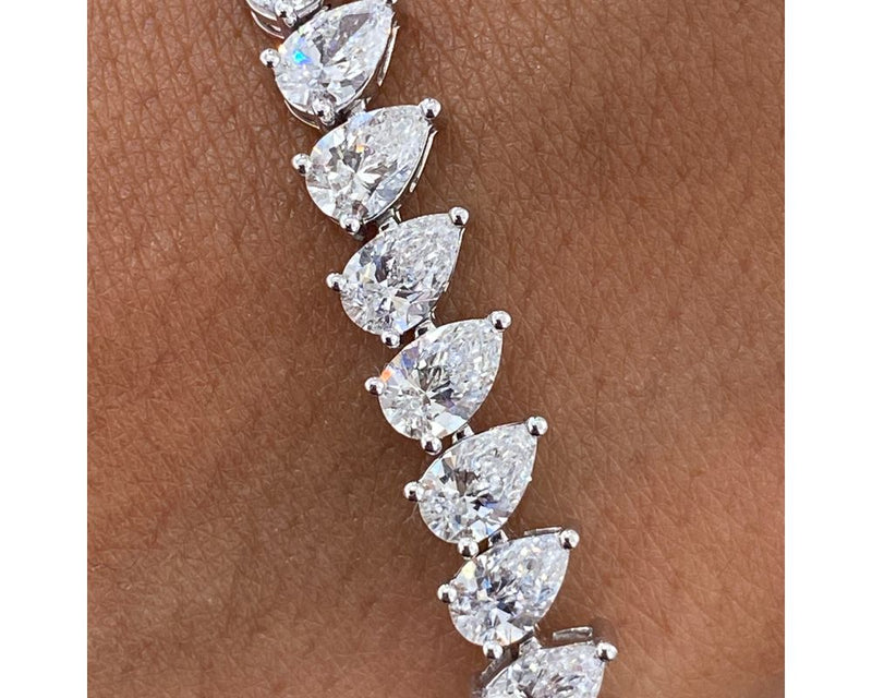 Tennis Pear Diamond Bracelet 12.13 ct TCW , White Gold 14K