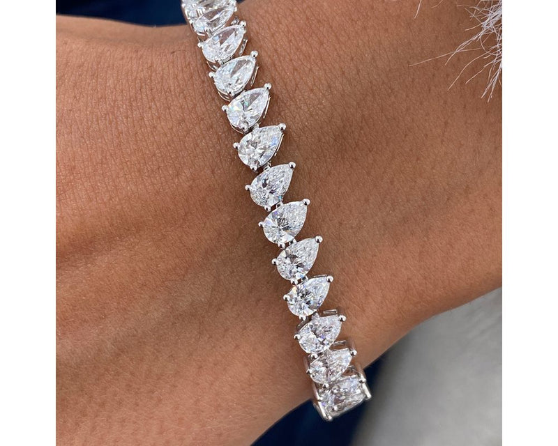 Tennis Pear Diamond Bracelet 12.13 ct TCW , White Gold 14K