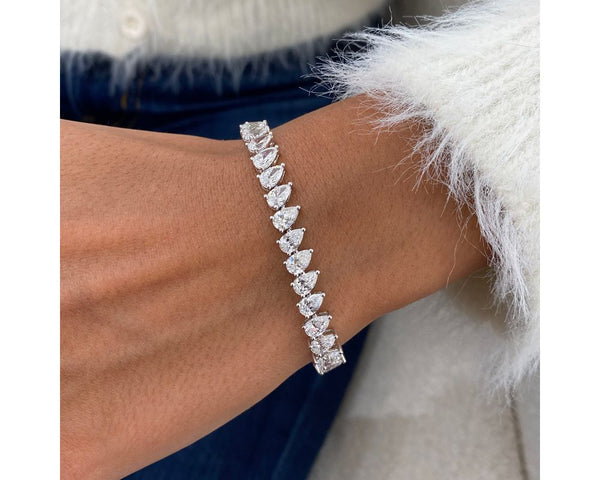 Tennis Pear Diamond Bracelet 12.13 ct TCW , White Gold 14K