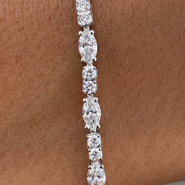 Tennis Marquise & Round Diamond Bracelet 4.44 ct TCW , White Gold 14K