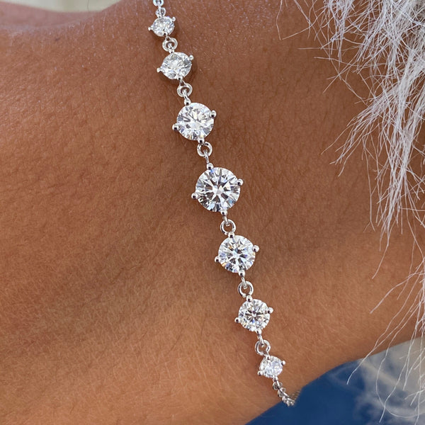 Stations Round Diamond Bracelet 1 ct TCW , White Gold 14K