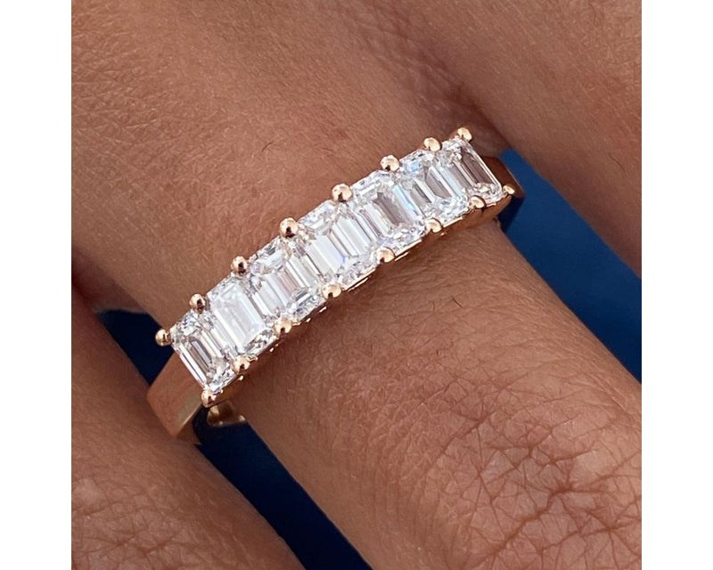 Pave Emerald Diamond Ring 1.17 ct TCW , Rose Gold 14K