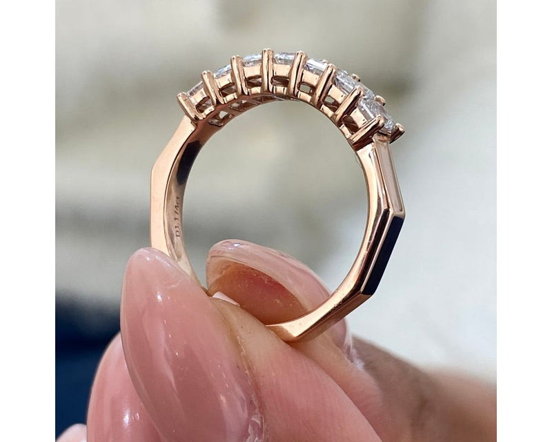 Pave Emerald Diamond Ring 1.17 ct TCW , Rose Gold 14K