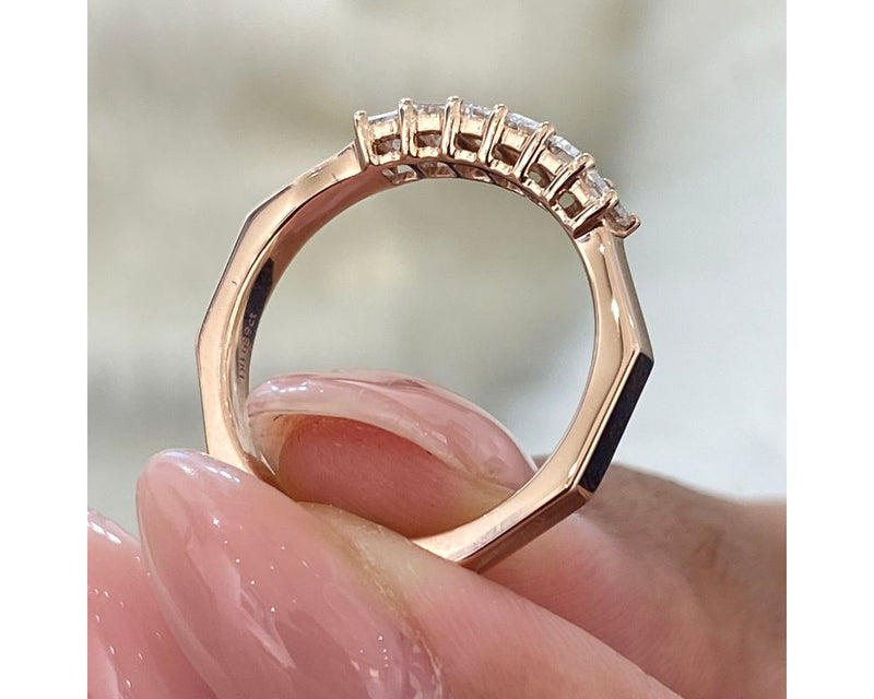 Pave Emerald Diamond Ring 0.69 ct TCW , Rose Gold 14K