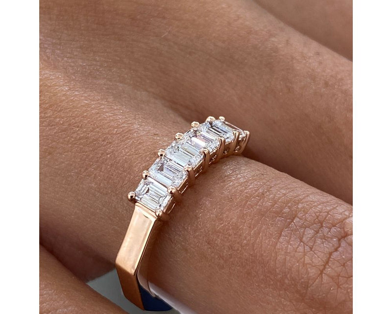 Pave Emerald Diamond Ring 0.70 ct TCW , Rose Gold 14K